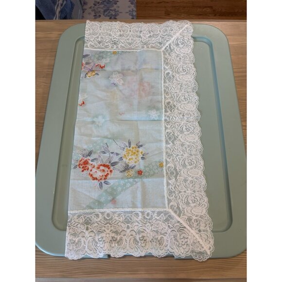 Vintage Japanese Kimono Scarf Kerchief Floral Lace Blue Hydrangea Gift Beautiful - Picture 7 of 12